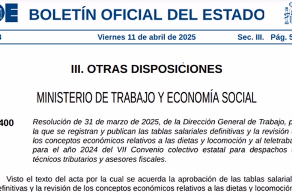 Publicadas las tablas salariales para el año 2024 Convenio colectivo estatal para despachos de técnicos tributarios y asesores fiscales